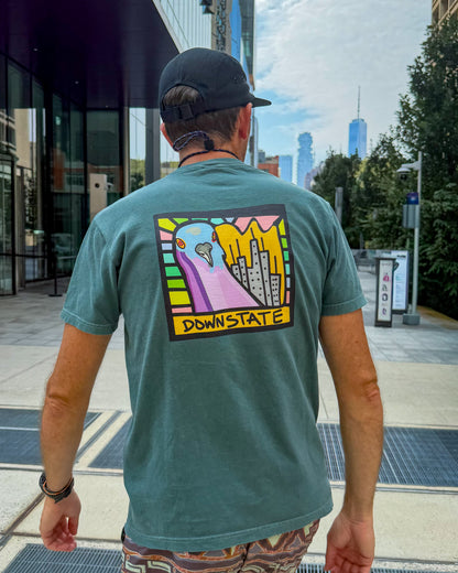 NYC Cityscape Back Print Tee - Blue Spruce